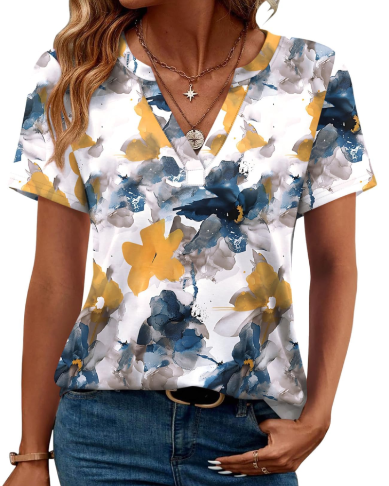 Camiseta Vanessa para mujer – Top con escote en V, mangas cortas y ajuste holgado