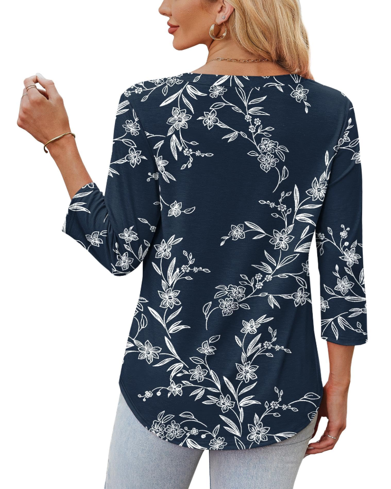 Lily Blusa Donna – Tunica Elegante con Scollo a V, Maniche 3/4 & Orlo Curvo