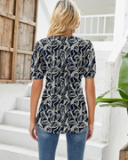 Hazel Top Donna – Bluză tunică florală cu decolteu în V, mâneci bufante și pliuri