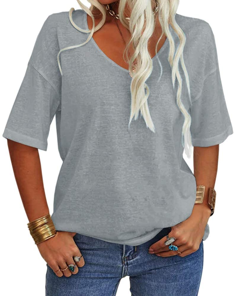 Γυναικείο T-Shirt Amelia – Τοπ με V λαιμόκοψη, μανίκια μέχρι τον αγκώνα και άνετη εφαρμογή