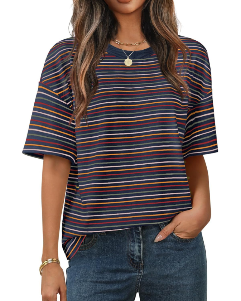 Γυναικεία Μπλούζα Clara με Ρίγες – Casual T-Shirt με Στρογγυλή Λαιμόκοψη, Κοντά Μανίκια και Άνετη Γραμμή