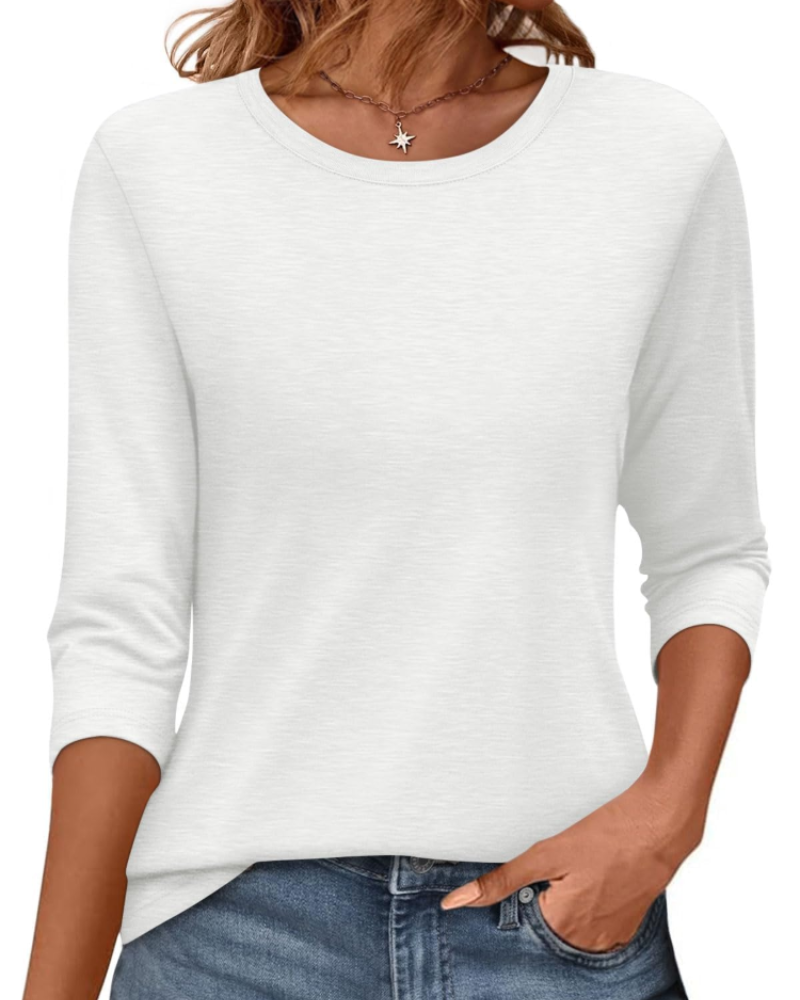 Bella T-Shirt Damen – Rundhalsausschnitt mit 3/4-Ärmeln & lockerer Passform