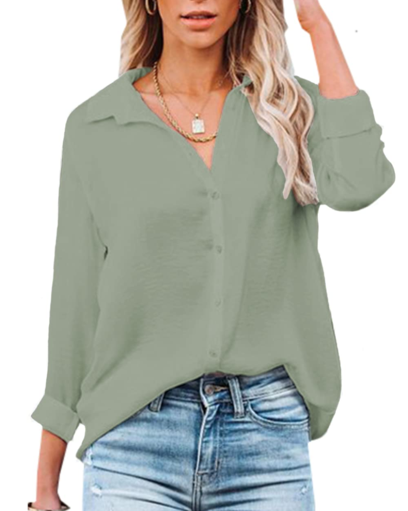 Lillian Damenbluse – Bluse mit Knopfleiste, V-Ausschnitt und langen Ärmeln