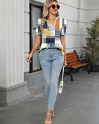 Emma Bluse Dame – Elegant Topp med V-hals, Puffermet og Løs Passform