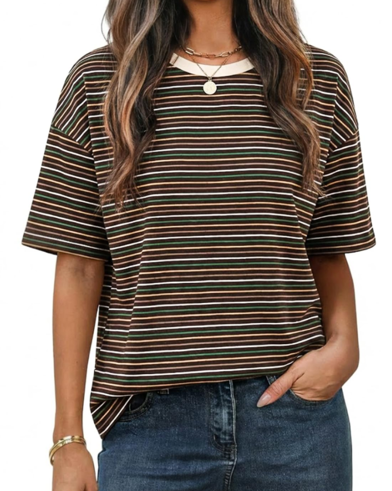 Γυναικεία Μπλούζα Clara με Ρίγες – Casual T-Shirt με Στρογγυλή Λαιμόκοψη, Κοντά Μανίκια και Άνετη Γραμμή
