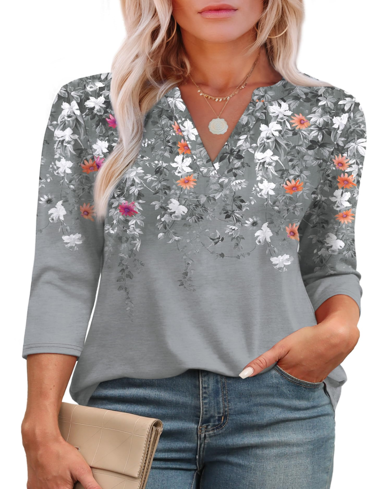 Lily Blusa Donna – Tunica Elegante con Scollo a V, Maniche 3/4 & Orlo Curvo
