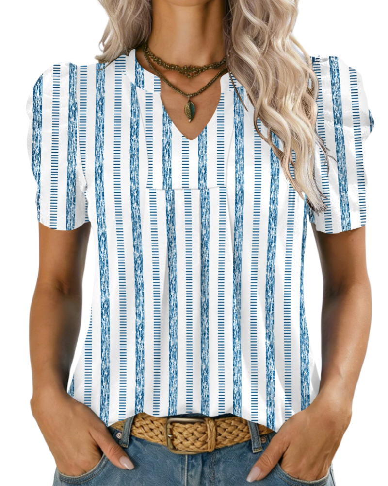 Emma Bluse Dame – Elegant Topp med V-hals, Puffermet og Løs Passform