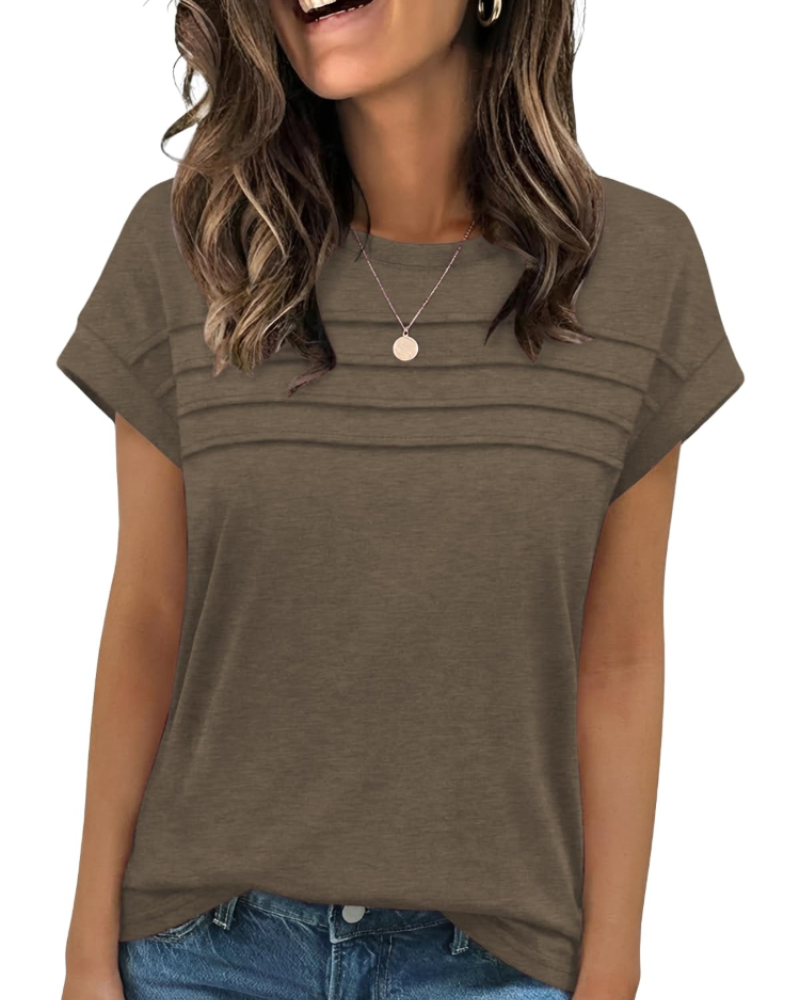 Nora T-Shirt Γυναικείο – Τοπ με Στρογγυλή Λαιμόκοψη, Διακοσμητικές Πτυχές & Κοντά Μανίκια