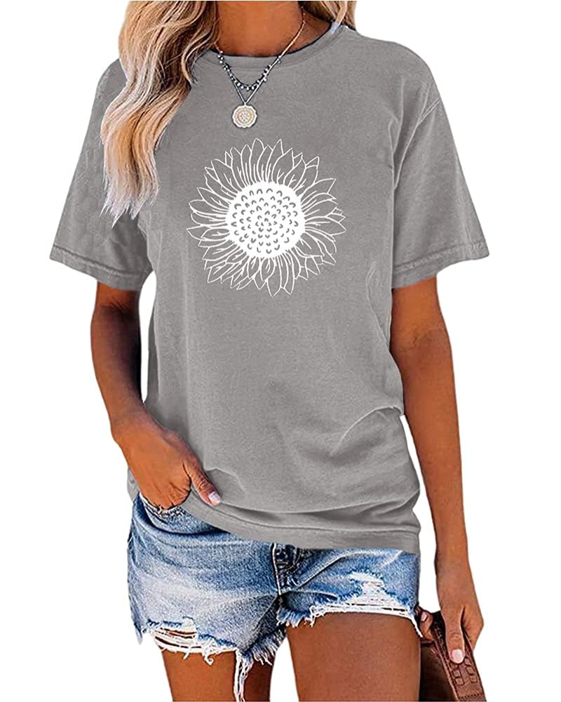 Γυναικείο T-Shirt Maya – Vintage Τοπ με Εκτύπωση Ηλιοτρόπιου, Στρογγυλή Λαιμόκοψη & Γυριστά Μανίκια