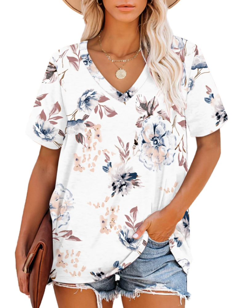 Γυναικείο T-Shirt Grace – Τοπ με V Λαιμόκοψη, Ριγέ Μανίκια και Άνετη Γραμμή