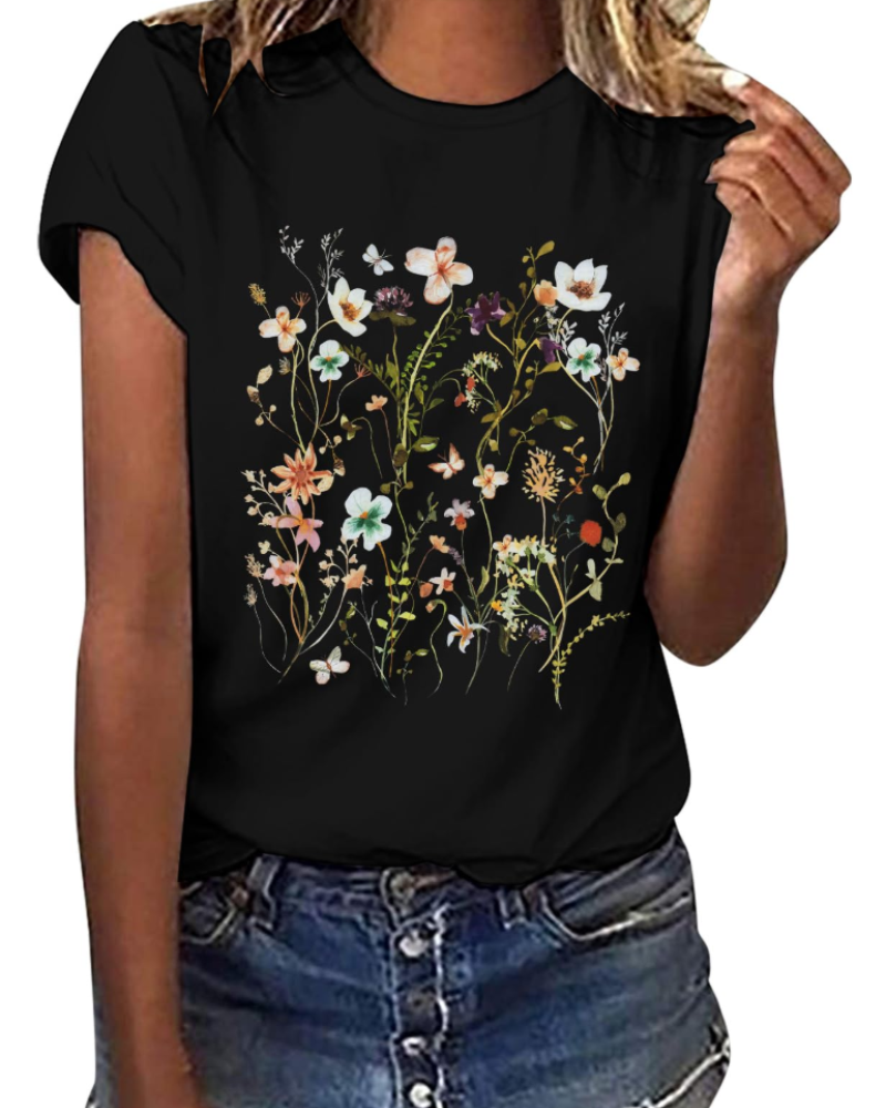 Γυναικείο T-Shirt Daisy – Τοπ από Βαμβάκι με Στρογγυλή Λαιμόκοψη, Κοντά Μανίκια και Casual Εκτύπωση