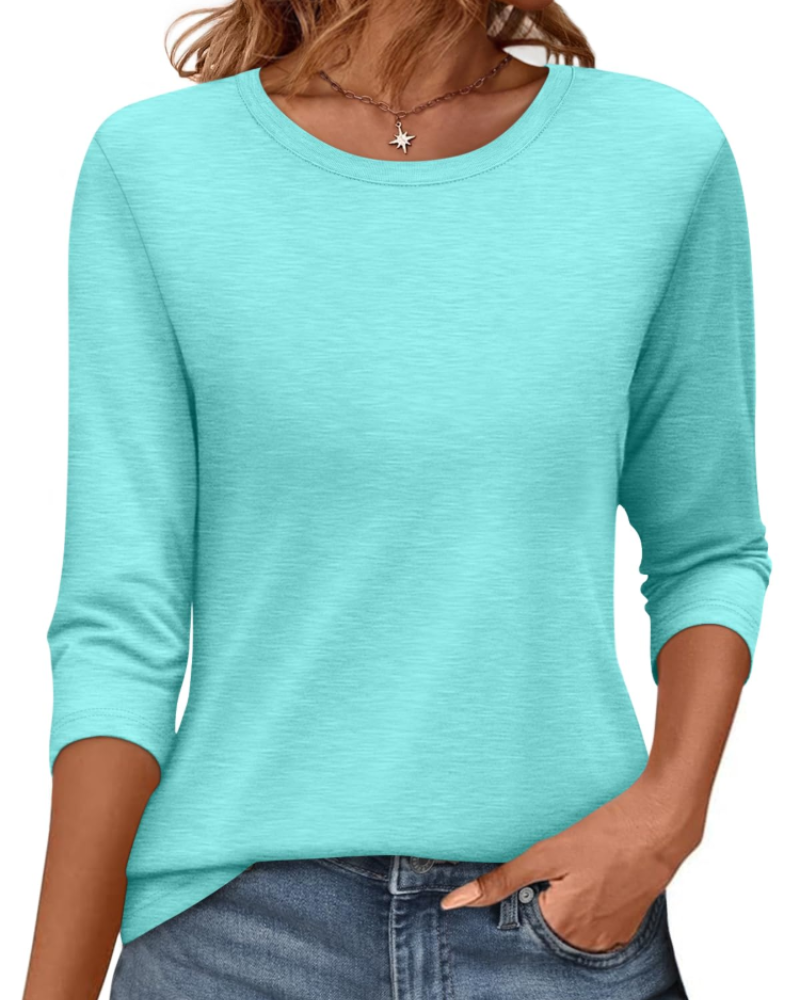Bella T-Shirt Damen – Rundhalsausschnitt mit 3/4-Ärmeln & lockerer Passform