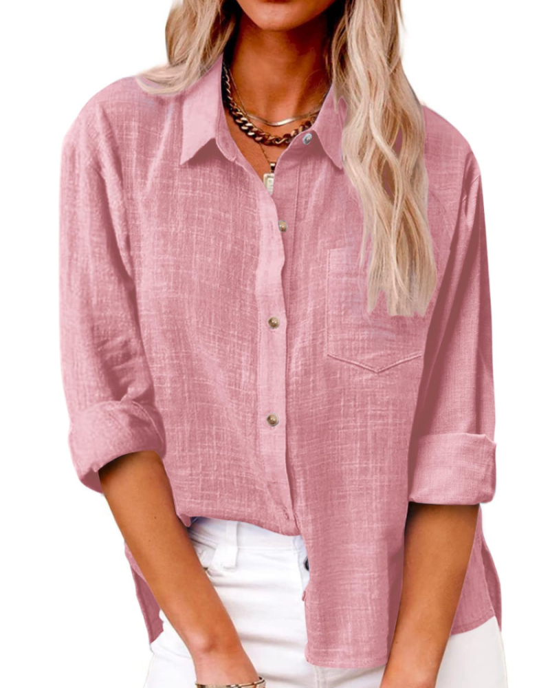 Zara Camicia Donna – Blusa Tunica in Cotone con Scollo a V, Bottoni & Maniche Lunghe