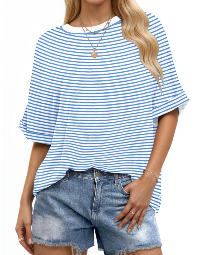 Γυναικείο T-Shirt Aubrey – Oversize Τοπ με Στρογγυλή Λαιμόκοψη, Γυρισμένα Μανίκια και Άνετη Γραμμή