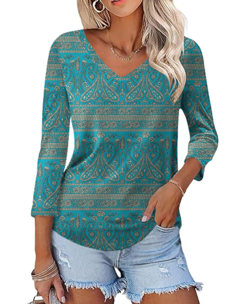 Camila Top Donna – Blusa con Scollo a V, Maniche 3/4 & Stampa Floreale