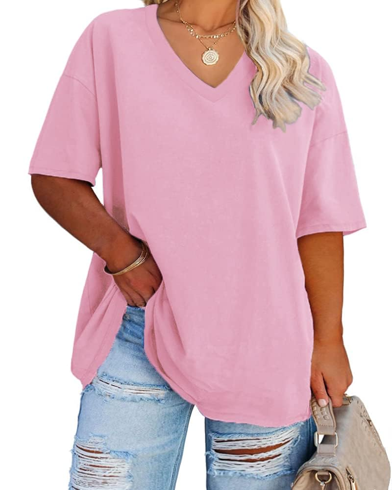 Grace T-Shirt Γυναικείο – Plus Size Τοπ με V Λαιμόκοψη, Μανίκια Μέχρι τον Αγκώνα & Χαλαρή Γραμμή