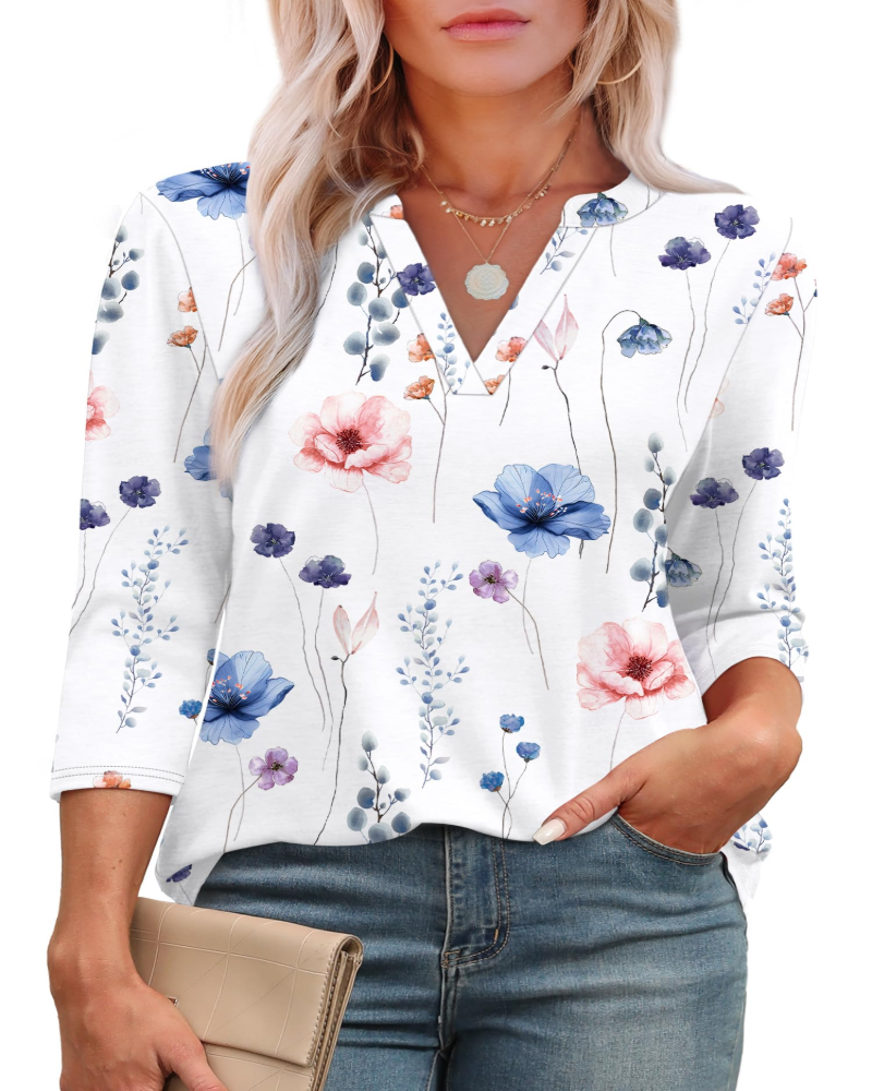 Lily Blusa Donna – Tunica Elegante con Scollo a V, Maniche 3/4 & Orlo Curvo