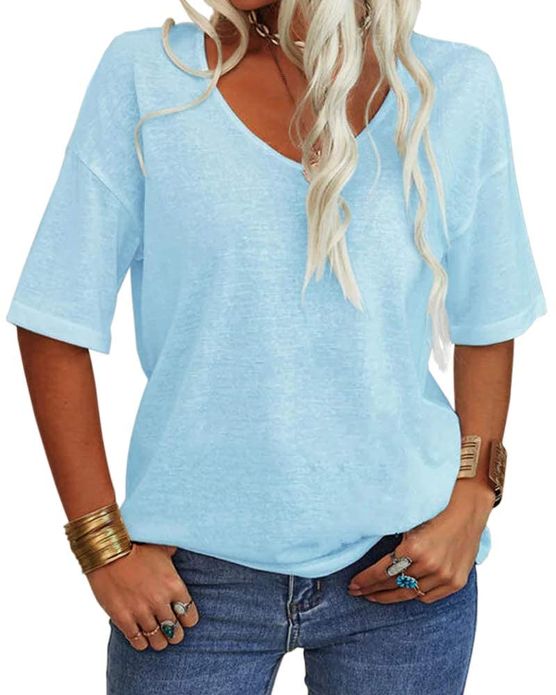 Γυναικείο T-Shirt Amelia – Τοπ με V λαιμόκοψη, μανίκια μέχρι τον αγκώνα και άνετη εφαρμογή