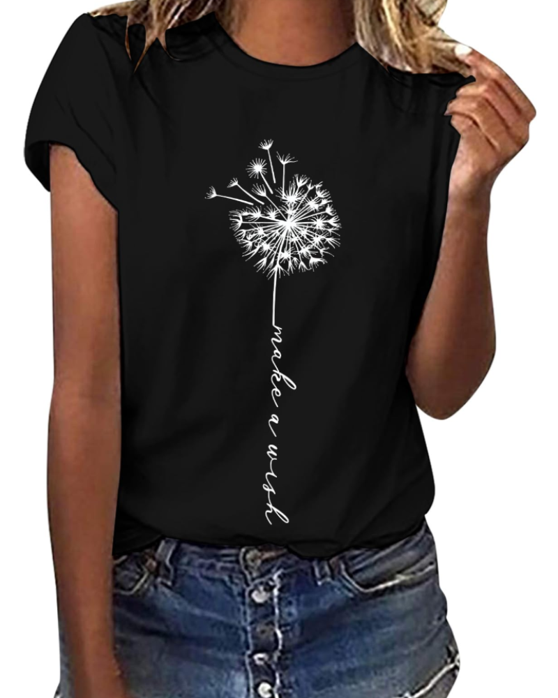 Damen Daisy T-Shirt – Baumwoll-Top mit Rundhalsausschnitt, kurzen Ärmeln und lässigem Aufdruck