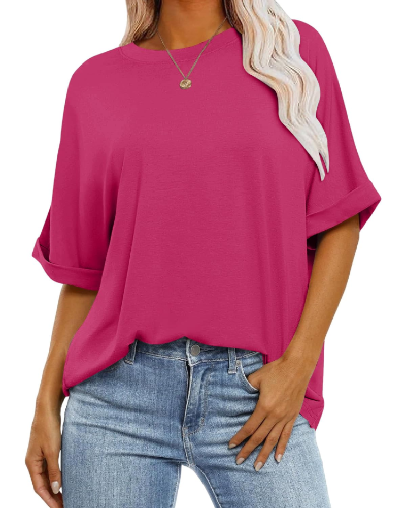 Nora T-Shirt Γυναικείο – Oversize Τοπ με Στρογγυλή Λαιμόκοψη, Κοντά Μανίκια & Άνετη Γραμμή
