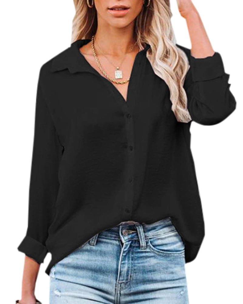 Lillian Damenbluse – Bluse mit Knopfleiste, V-Ausschnitt und langen Ärmeln