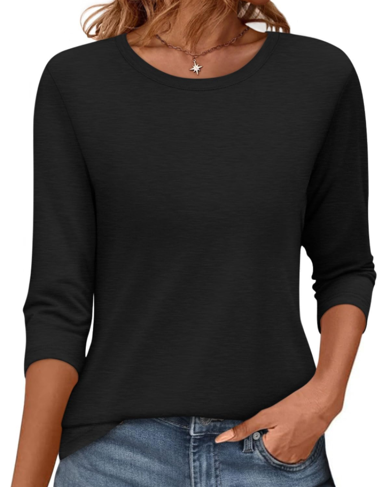 Bella T-Shirt Damen – Rundhalsausschnitt mit 3/4-Ärmeln & lockerer Passform