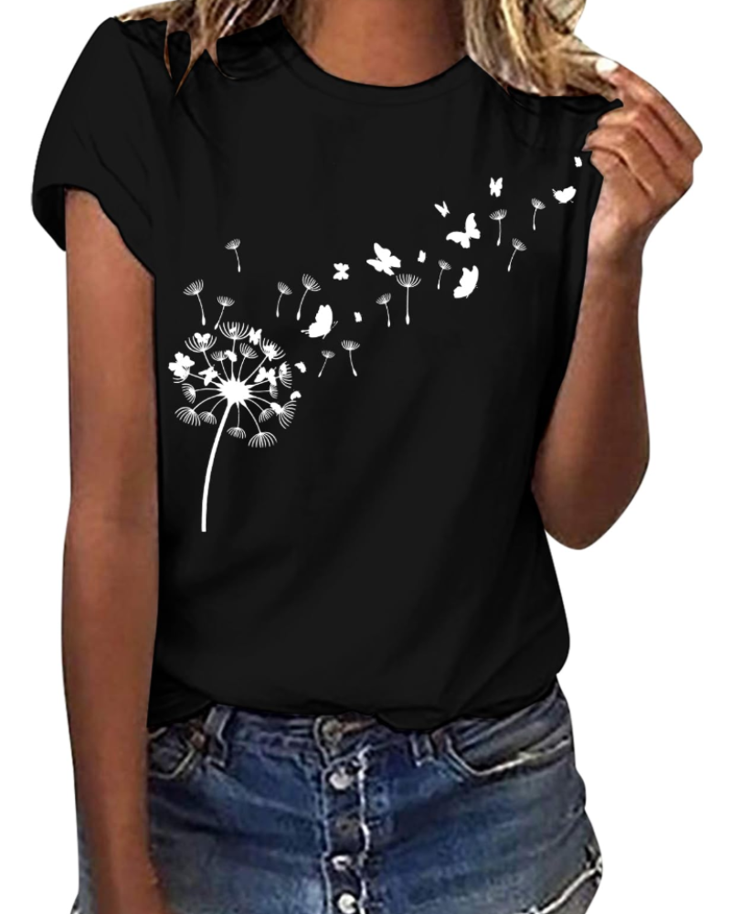Γυναικείο T-Shirt Daisy – Τοπ από Βαμβάκι με Στρογγυλή Λαιμόκοψη, Κοντά Μανίκια και Casual Εκτύπωση