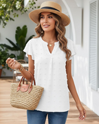 Blouse Femme Ella – Top en chiffon à pois avec col en V, manches volantées et coupe ample