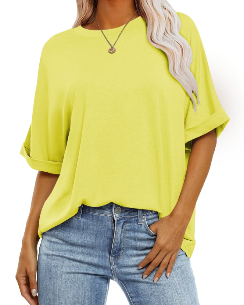 Nora T-Shirt Γυναικείο – Oversize Τοπ με Στρογγυλή Λαιμόκοψη, Κοντά Μανίκια & Άνετη Γραμμή