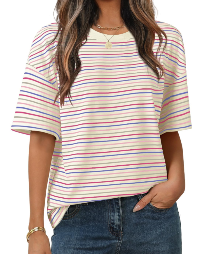 Γυναικεία Μπλούζα Clara με Ρίγες – Casual T-Shirt με Στρογγυλή Λαιμόκοψη, Κοντά Μανίκια και Άνετη Γραμμή