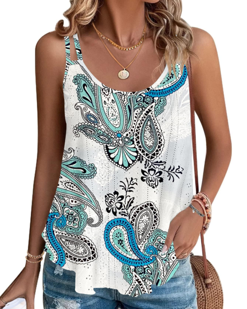Talia Tank Top Donna – Ärmellose Bluse mit durchbrochener Stickerei & Rundhalsausschnitt