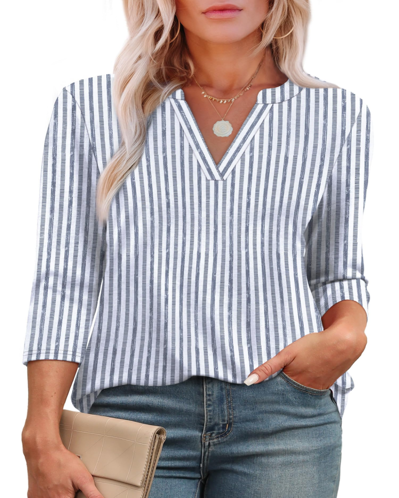 Lily Blusa Donna – Tunica Elegante con Scollo a V, Maniche 3/4 & Orlo Curvo