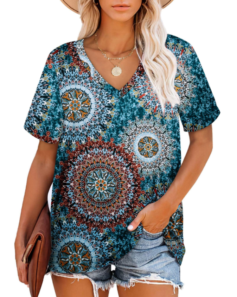 Γυναικείο T-Shirt Grace – Τοπ με V Λαιμόκοψη, Ριγέ Μανίκια και Άνετη Γραμμή