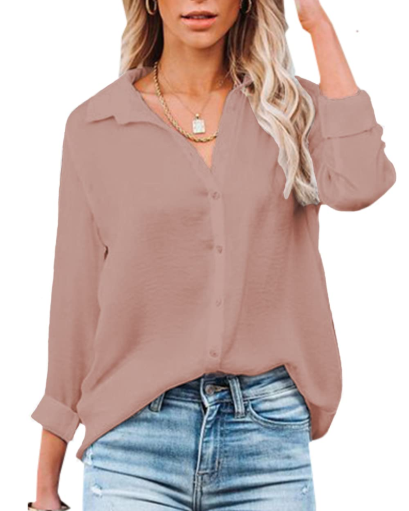 Lillian Damenbluse – Bluse mit Knopfleiste, V-Ausschnitt und langen Ärmeln