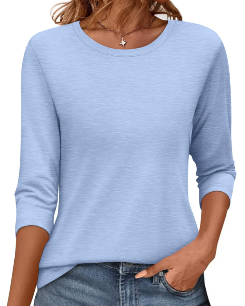 Bella T-Shirt Damen – Rundhalsausschnitt mit 3/4-Ärmeln & lockerer Passform