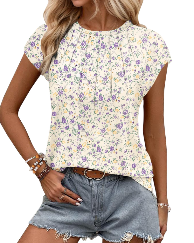 Γυναικείο T-Shirt Amelia – Καλοκαιρινό Τοπ με Μανίκια Φτερό, Πτυχώσεις & Άνετη Εφαρμογή