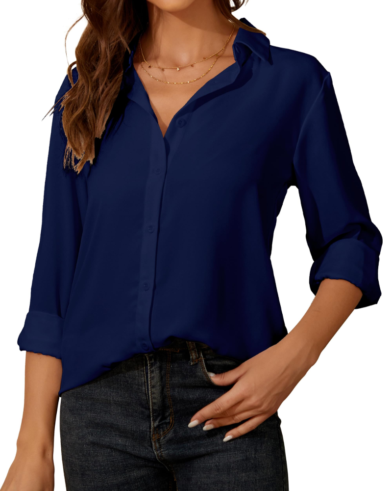 Claire Camicia Donna – Blusa in Chiffon con Colletto Classico, Bottoni & Vestibilità Elegante