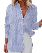 Chloe Camicia Donna – Blusa a Righe con Scollo a V, Bottoni & Maniche Lunghe