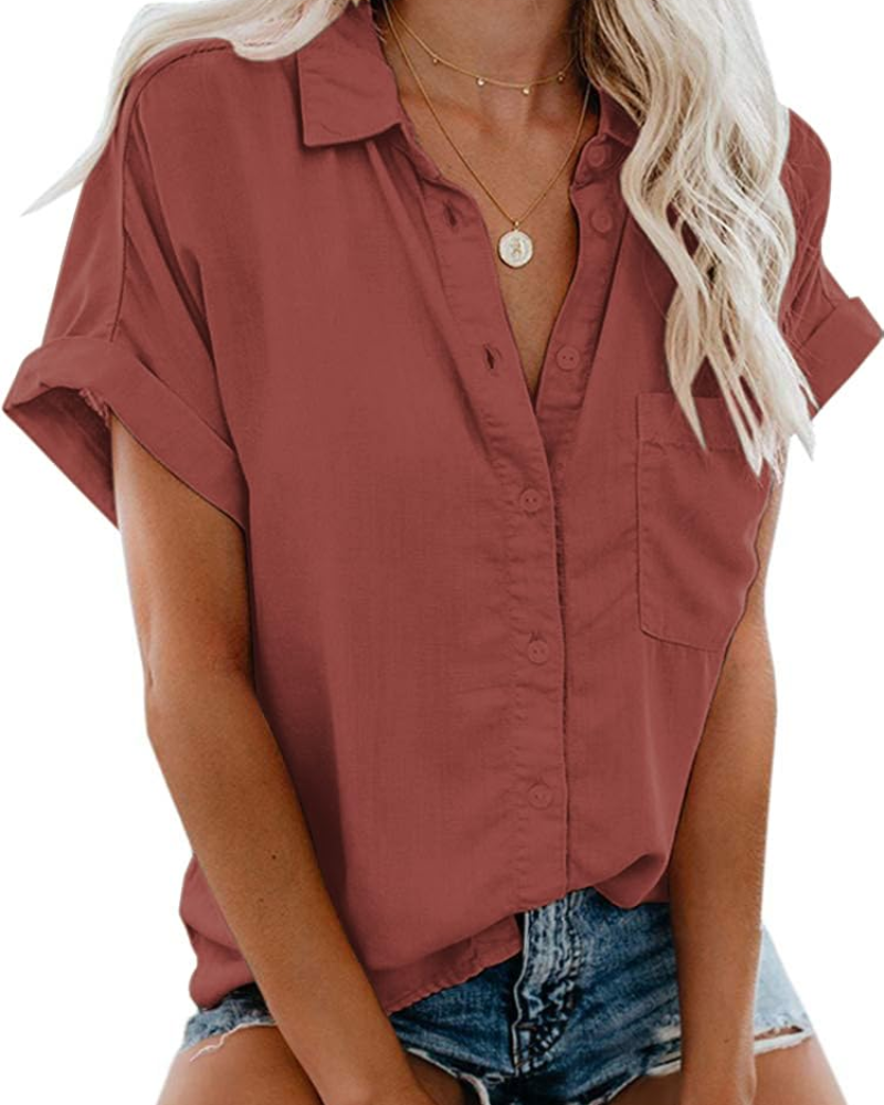 Camille Women's Blouse – Cotton Shirt with V-Neck, Buttons & Pocket