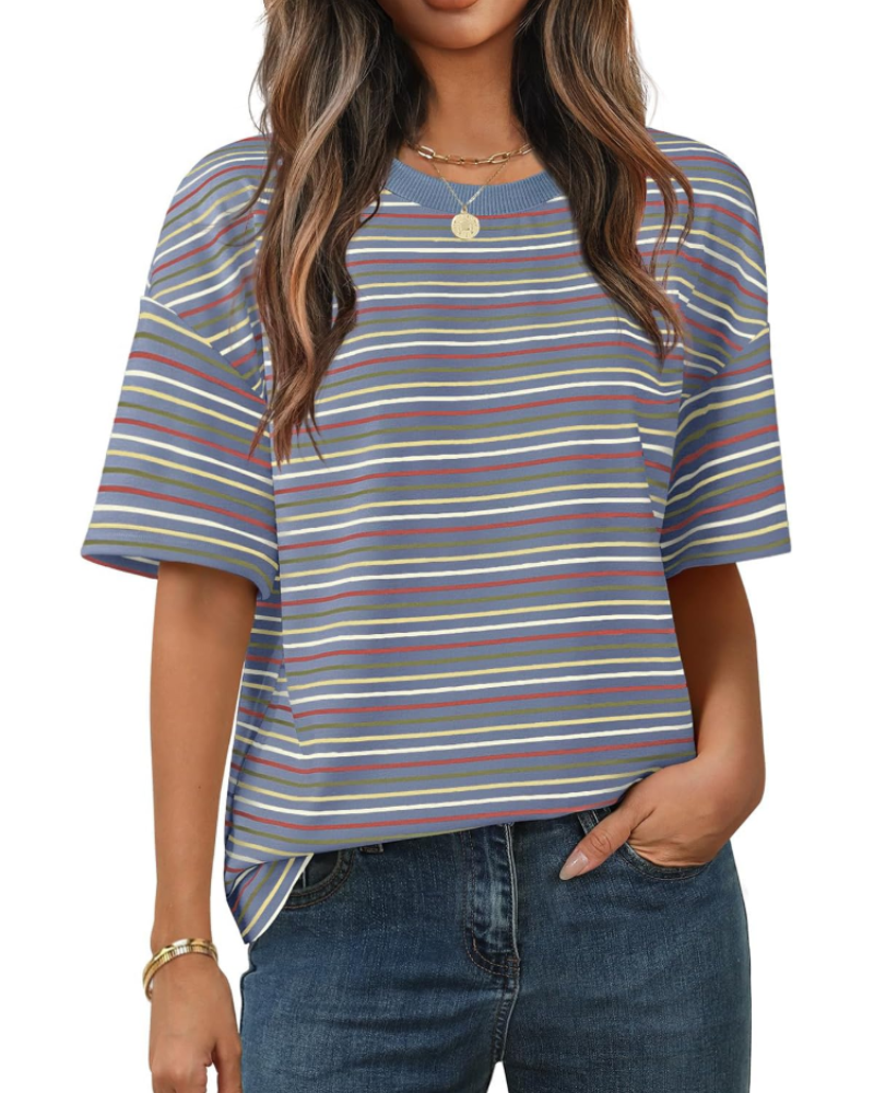 Γυναικεία Μπλούζα Clara με Ρίγες – Casual T-Shirt με Στρογγυλή Λαιμόκοψη, Κοντά Μανίκια και Άνετη Γραμμή