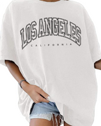 T-shirt Lydia pour femme – T-shirt en coton avec impression Los Angeles et col rond