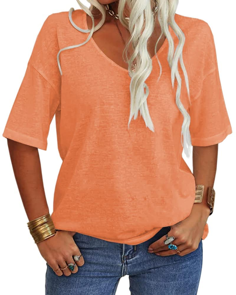 Γυναικείο T-Shirt Amelia – Τοπ με V λαιμόκοψη, μανίκια μέχρι τον αγκώνα και άνετη εφαρμογή