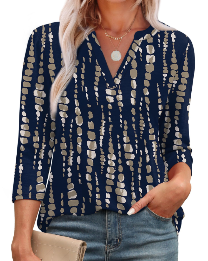 Lily Blusa Donna – Tunica Elegante con Scollo a V, Maniche 3/4 & Orlo Curvo
