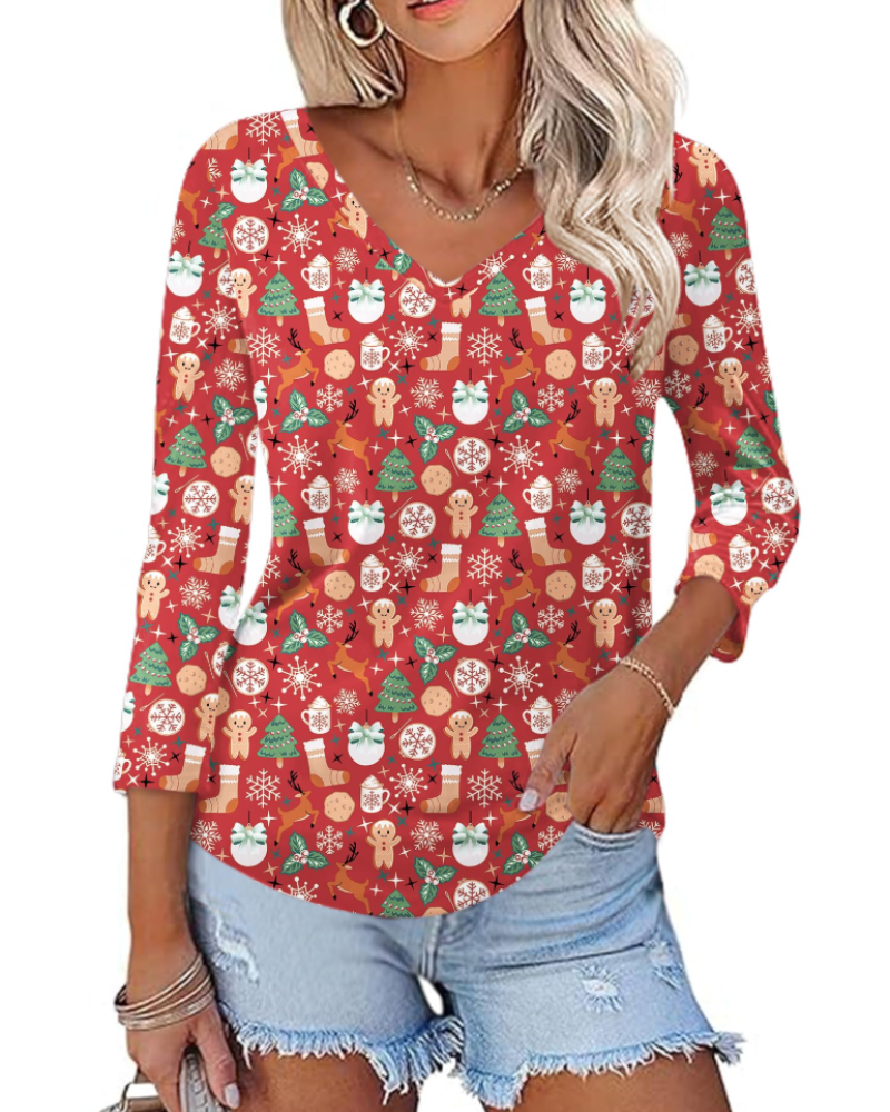 Camila Top Donna – Blusa con Scollo a V, Maniche 3/4 & Stampa Floreale
