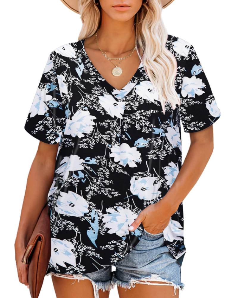 Γυναικείο T-Shirt Grace – Τοπ με V Λαιμόκοψη, Ριγέ Μανίκια και Άνετη Γραμμή