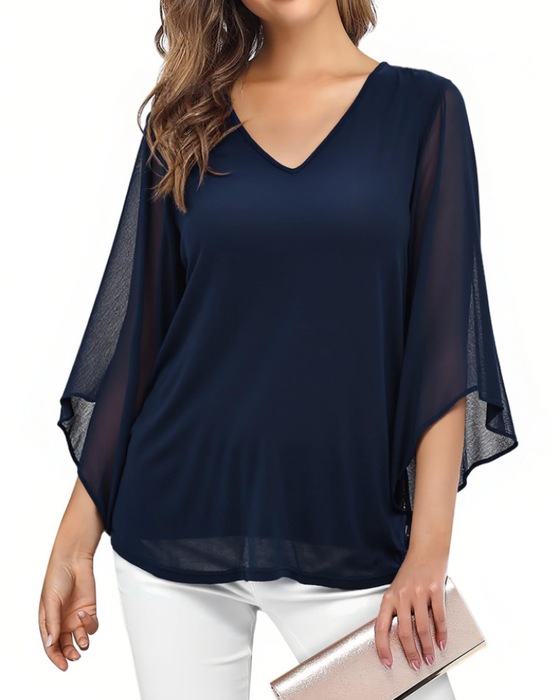 Naomi Blusa Donna – Top Floreale con Scollo a V, Maniche 3/4 a Volant & Doppio Strato