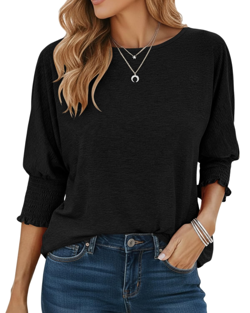 Bianca Damen-T-Shirt – Top mit Rundhalsausschnitt, 3/4-Ärmeln und gerafften Bündchen