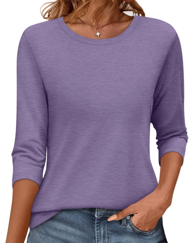 Bella T-Shirt Damen – Rundhalsausschnitt mit 3/4-Ärmeln & lockerer Passform