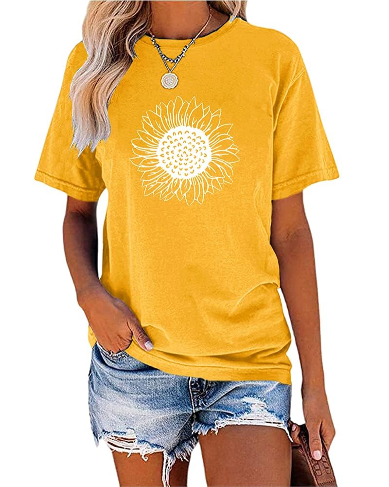 Γυναικείο T-Shirt Maya – Vintage Τοπ με Εκτύπωση Ηλιοτρόπιου, Στρογγυλή Λαιμόκοψη & Γυριστά Μανίκια