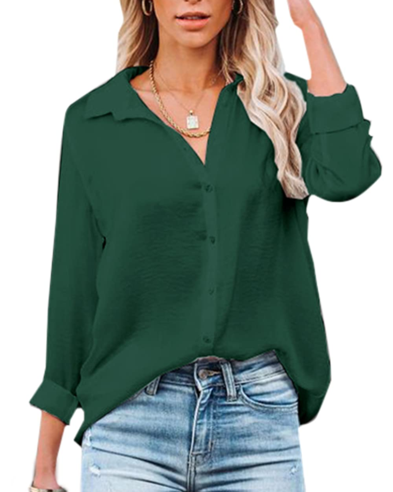 Lillian Damenbluse – Bluse mit Knopfleiste, V-Ausschnitt und langen Ärmeln
